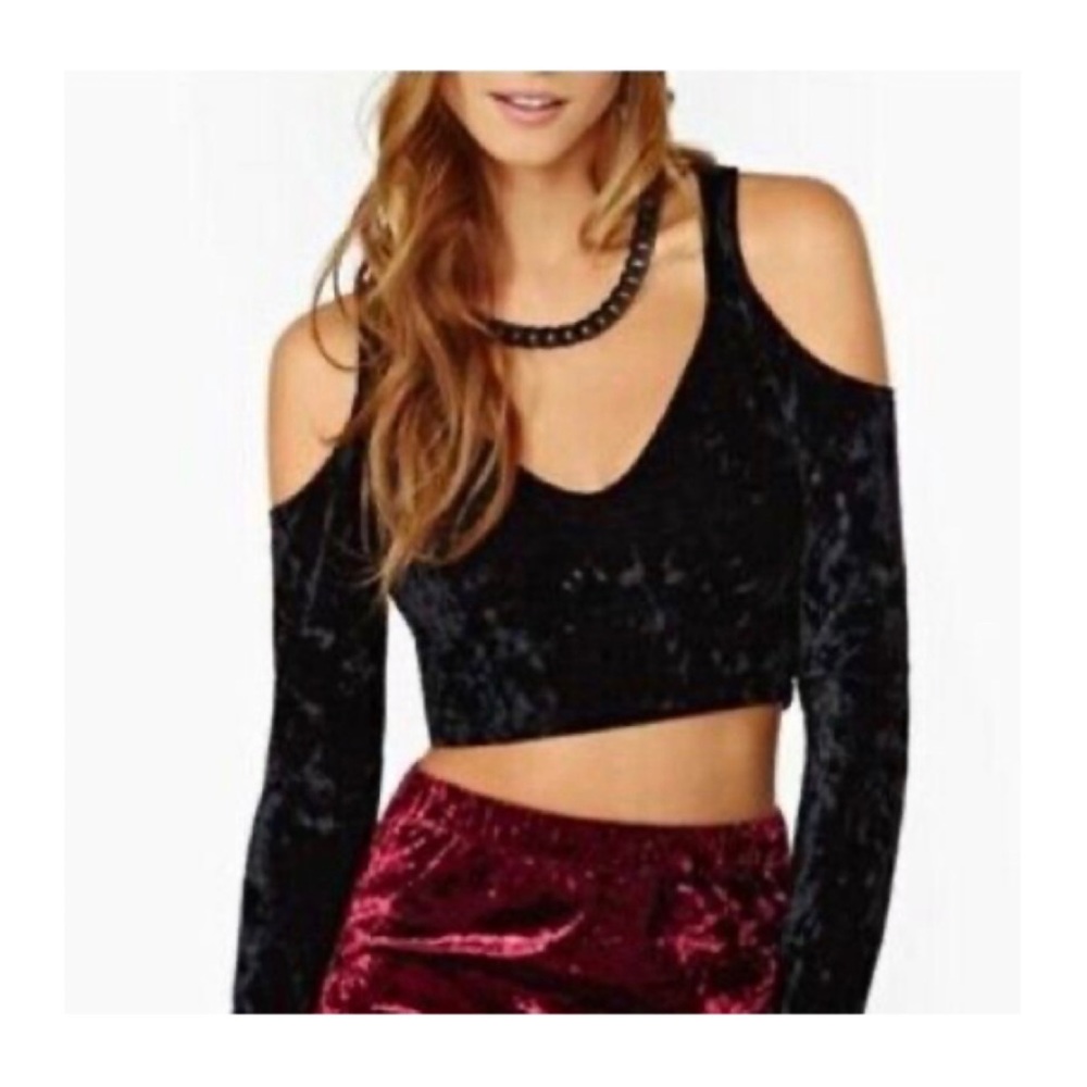 Nasty Gal Crushed Velvet Cold Shoulder Crop Top